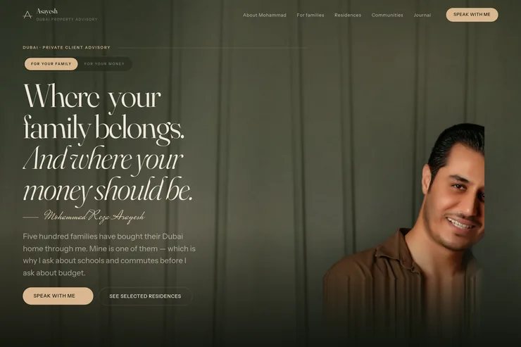 Asayesh, the bilingual site TOND is building for a Dubai property advisor, shown in build
