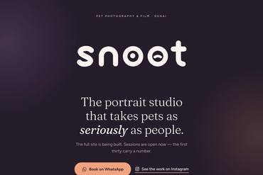 snoot.ae, the SNOOT pet photography and film studio launch page, identity by TOND